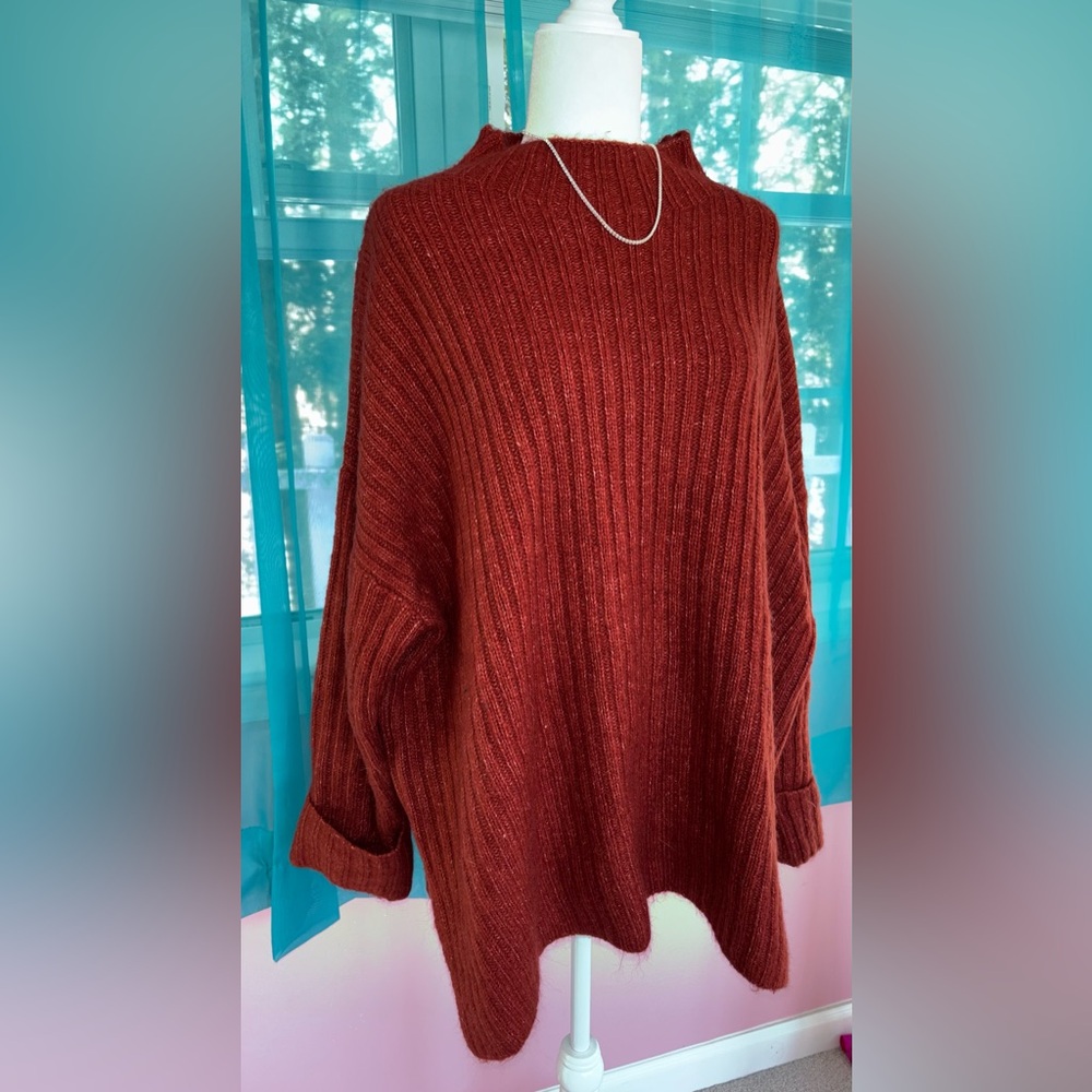 Old Navy Women's 2X Rust Cowl Neck Ribbed Mock Neck Sweater Tunic - Picture 2 of 7